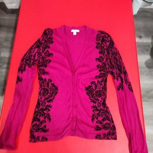 New York and Company pink cardigan with very unique black design women's size L